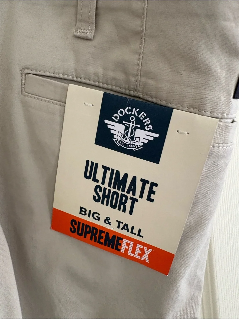 Dockers Ultimate Short Big & Tall SupremeFlex Beige Chino Flat Front NWT 48